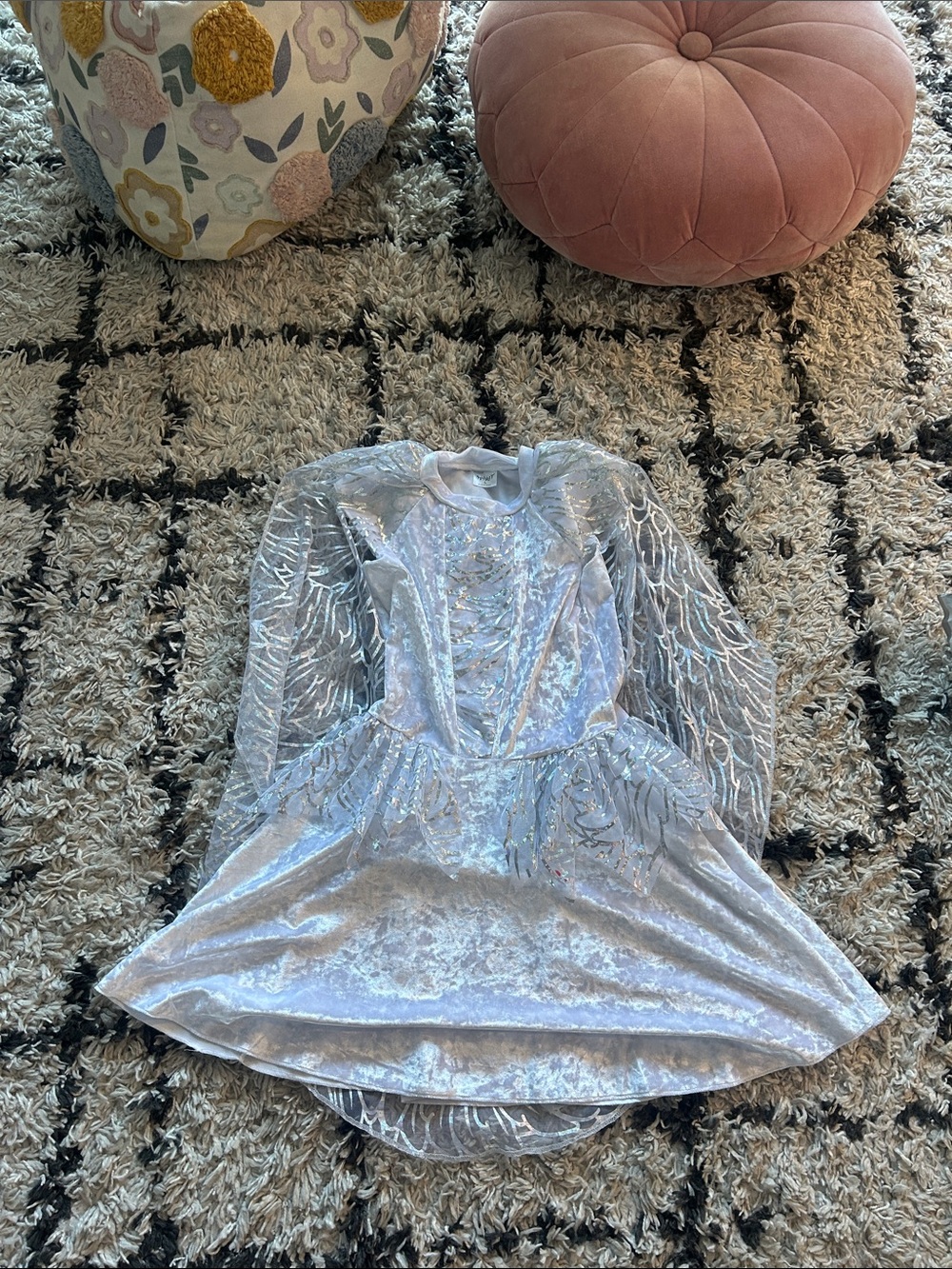 Girls Silver Sparkle Fairy or Angel Dress with Sheer Cape
